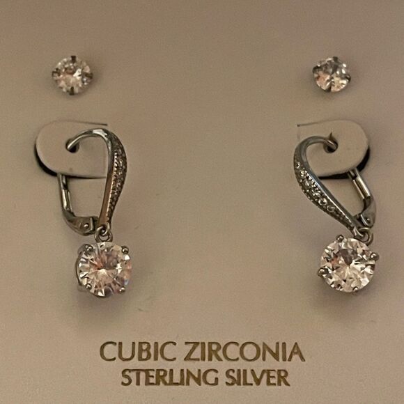 NWT Giani Bernini sterling silver cubic zirconia drop and stud earrings - Picture 7 of 11